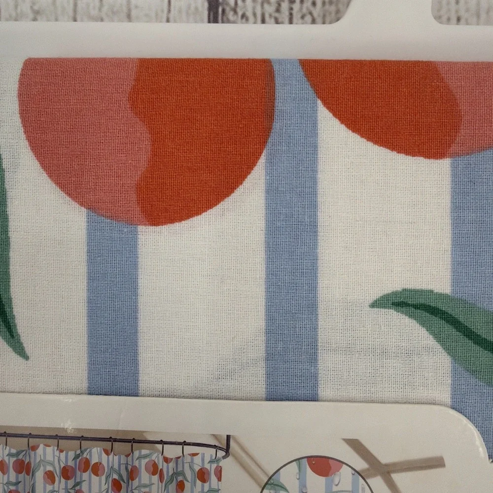 Whimsical Cherries Shower Curtain White Blue Stripe 100% Cotton Dream Home